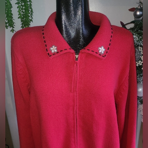 Northern Reflections Red Embroidered Sweater Cardigan XL - Picture 2 of 8